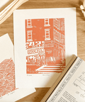 Brooklyn Coffee Shop Linocut Print - The WonderMart