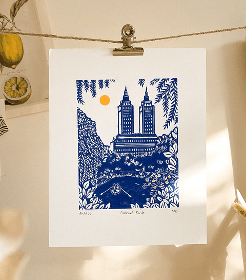 Central Park Linocut Print - The WonderMart