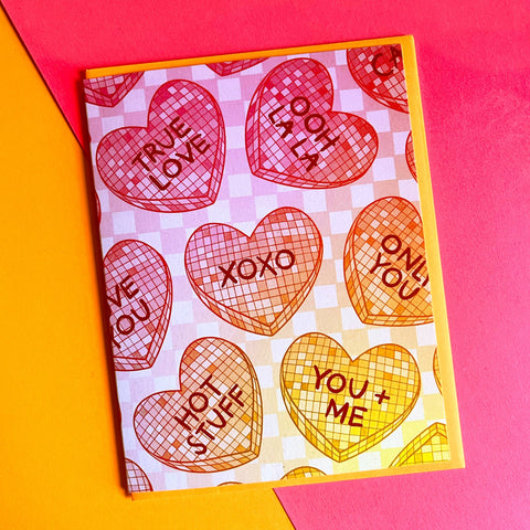 Disco Candy Hearts Card
