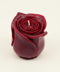 Red rose-shaped candle on a white background