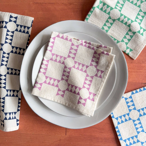 Triple Diamond Printed Napkin Set, Plum