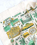 Towel with New York-themed graphics on a white background