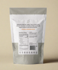 Back view of a gray package with nutritional information and branding on a white background