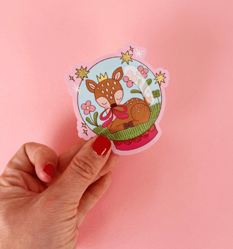 Fawn Globe Glitter Sticker - The WonderMart