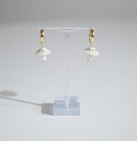 UFO Earrings, White - The WonderMart